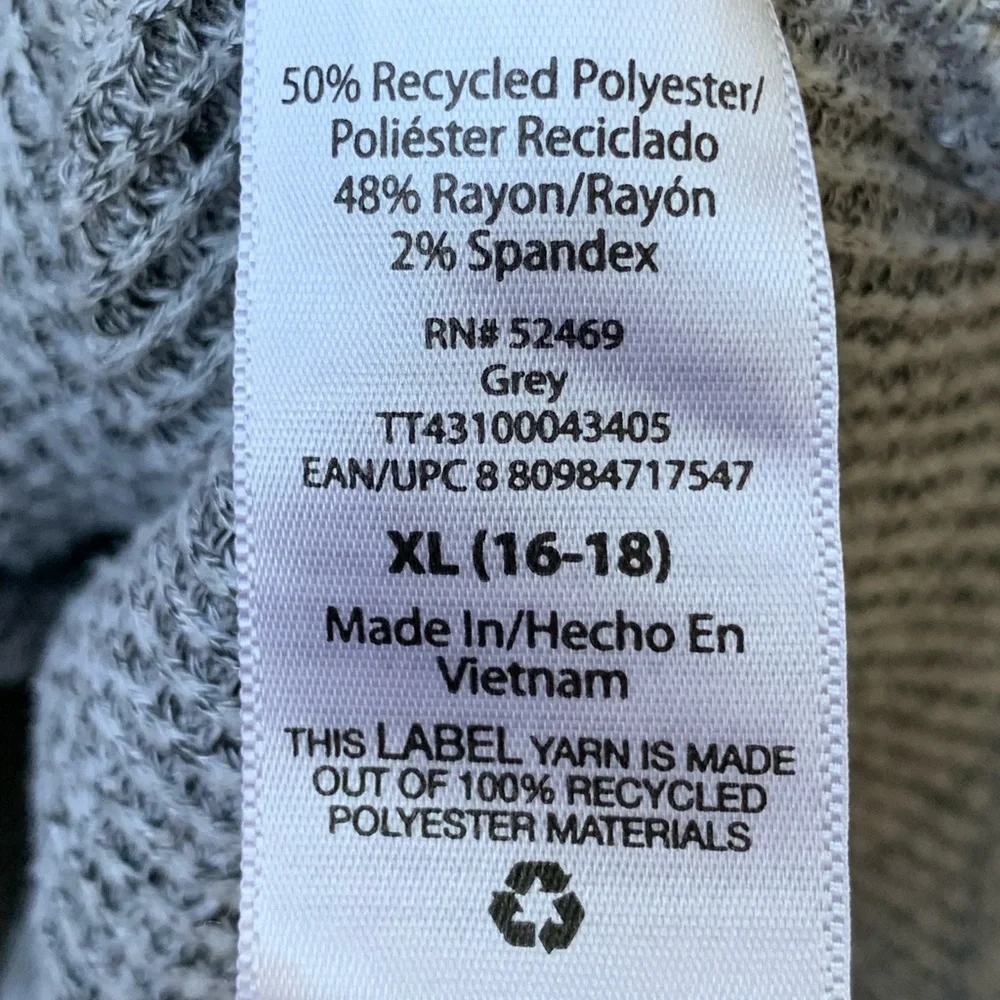 TIME AND TRU Women’s Gray and Cream Waffle Weave Mock Neck Long Sleeve Tunic